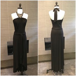 Black, halter dress with high-low hemline.